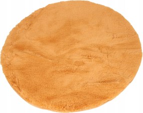 Dywanik futrzany musztardowy FI 60 cm dekoracyjny antypoślizgowy do salonu