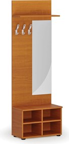 Garderoba z szafką na buty i lustrem HORIZONT, 3 haczyki, półka, tekstura drewna poziomo, czereśnia