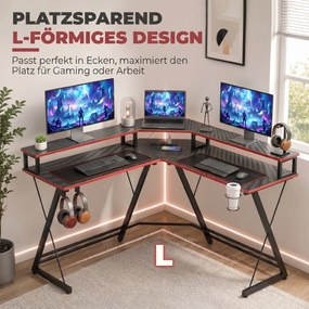 HOMCOM Biurko komputerowe w kształcie L z gniazdkami, narożne biurko 128 cm z podstawką na monitor, haczykiem na słuchawki &amp; uchwytem na napoje | Aosom PL