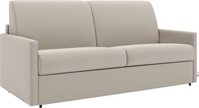 Kanapa 3-osobowa rozkładana typu express z beżowej tkaniny z siedziskiem z pianki z pamięcią kształtu - Stelaż z szerokimi listwami 140 cm - Materac 18 cm CALIFE