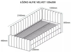 Łóżko tapicerowane ALFIE VELVET 120x200 ciemnobeżowe SIGNAL