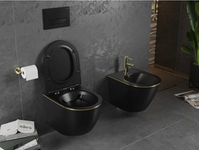Mexen Lena miska wc Rimless z deską wolnoopadającą slim, duroplast, czarna mat/złota linia - 30224075