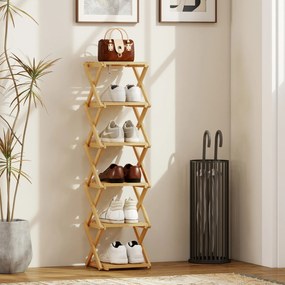 HOMCOM Regał na buty, składany stojak z 6 poziomami z bambusa, dla maks. 9 par butów, 30 x 29 x 108 cm, naturalny | Aosom PL