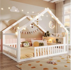 Łóżko dziecięce płaskie - 140 x 190 cm - z barierką - styl minimalistyczny - drewno - białe