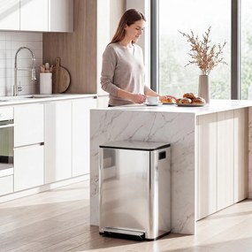 HOMCOM Kosz na śmieci z 2x30 l komorami, pokrywa Soft-Close, odporny na odciski, stal nierdzewna, srebrny | Aosom PL