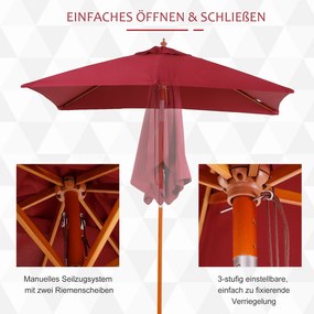 Outsunny Parasol Ogrodowy Zginany Czerwone Wino Drewno Poliester 3Stopniowa Regulacja 200x150x230cm | Aosom PL