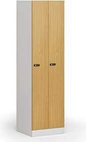 Szafka ubraniowa S1 wąska, 2-drzwiowa, 1850 x 500 x 500 mm, demontaż, zamek mechaniczny z kodem, drzwi laminowane, buk