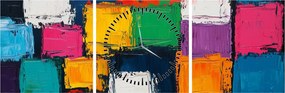 Obraz - Obraz z kolorowymi kwadratami (z zegarem) (90x30 cm)