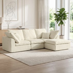 HOMCOM Modułowy narożnik z odwracalną otomaną, chmurowo miękka sofa Chenille w kształcie L, szerokie siedzisko, kremowo-biały | Aosom PL