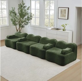 Canapé modulable en velours - 4 places - coussin d'accoudoir mobile - 384x98x70cm - Vert