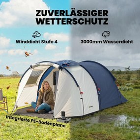 Outsunny Namiot tunelowy 4-osobowy, namiot rodzinny z sypialnią i salonem, okna, mata podłogowa, 3000 mm słupa wody | Aosom PL