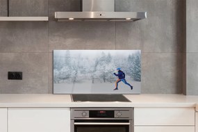 Szkło do Kuchni na Ścianę Człowiek w Zimowym Lesie