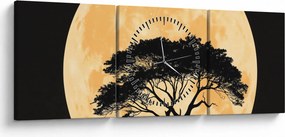 Obraz – Drzewo w złotej pełni księżyca II. (z zegarem) (90x30 cm)