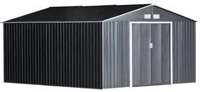 Outsunny Szopa Ogrodowa, Wodoodporny Domek na Narzędzia Ogrodowe, z Oknami Wentylacyjnymi, Drzwiami Przesuwnymi, Stal, Węgielny Szary
