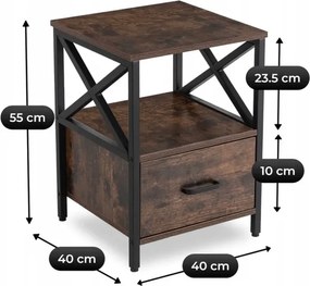 Szafka Nocna do Sypialni LOGAN 40 cm Dąb Rustykalny/Czarny Loft