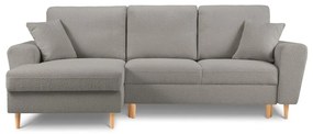 Jasnoszary rozkładany/ze schowkiem narożnik z materiału bouclé (lewostronny/z szezlongiem) Kyoto – Cosmopolitan Design