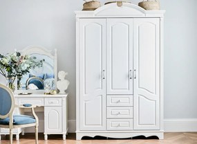 Duża szafa na ubrania z półkami i 3 szufladami, 3-drzwiowa Gloria, wymiary 153x60x231 cm. Szafa w stylu angielskim do sypialni, szafa do pokoju. Meble angielskie Victoria.