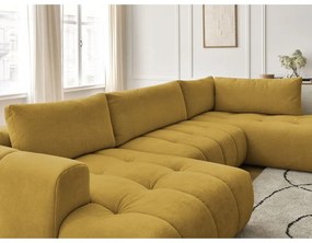 Musztardowy rozkładany/ze schowkiem narożnik (prawostronny/w kształcie litery U) Fuji – Bobochic Paris
