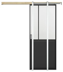 Drzwi przesuwne industrialne chowane w ścianie - Czarny i matowe szkło hartowane - wys. 205 x szer. 63 cm - ARTISTO II