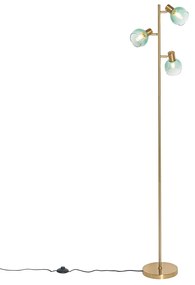 Lampa podłogowa art deco złota z zielonym szkłem 3-światła - Vidro ArtDeco Oswietlenie wewnetrzne