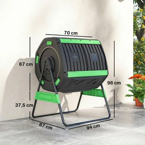 Outsunny Pojemnik na kompost, 200L kompostownik z podwójną komorą i regulowanymi otworami wentylacyjnymi, wolny od BPA, zielony | Aosom PL