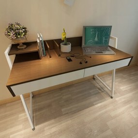 Biurko w stylu loft z szufladami – 100x40x75 cm w kolorze białym i ciemnego dębu.