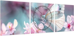 Obraz - Motyl na drzewie wiśni (z zegarem) (90x30 cm)