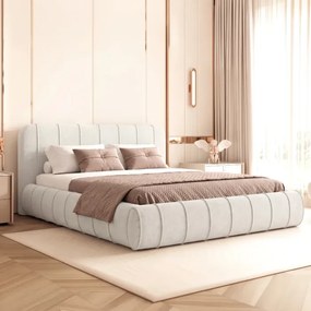 Łóżko Tapicerowane Slim 160x200 cm DAVEN z Pojemnikiem Kremowe Boucle Glamour