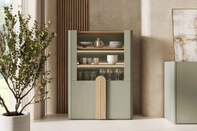 Witryna Amilio do salonu 100 cm - eukaliptus / dąb baltic dune / uchwyty dąb naturalny