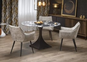 Okrągły stół Vitorio 120 cm z blatem ze spieku w kolorze czarnego marmuru z czarną metalową nogą nowoczesny do salonu