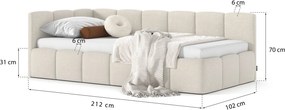 Łóżko Auro Twin Low 90x200, tkanina STORM 02, stelaż metalowy, strona lewa, otwierany bocznie