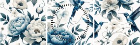 Obraz - Kolibry z kwiatami (z zegarem) (90x30 cm)