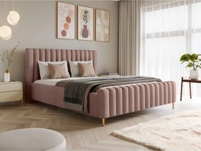 Łóżko LUX tapicerowane z pojemnikiem i zagłówkiem w tkaninie AMON 21 kolor PUDROWY RÓŻ DOMOHOME