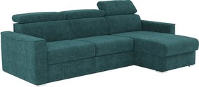 Kanapa narożna dwustronna rozkładana typu express z niebieskiej tkaniny szenilowej - Spanie na szerokich listwach 160 cm - Materac 22 cm z pamięcią kształtu VIZIR