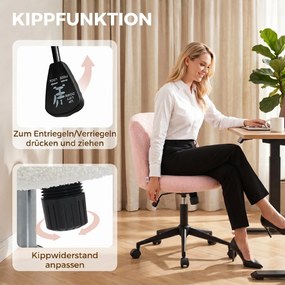 HOMCOM Obrotowe krzesło biurowe z Teddyfleece, regulowane, na kółkach, z pianką komfortową, różowe | Aosom PL