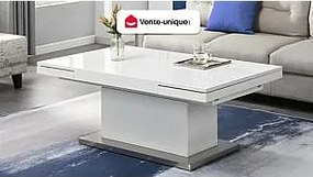 Ława LAURIA – 2 w 1 – podnoszona i rozkładana – MDF lakierowany – kolor biały