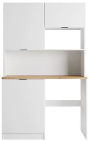 Szafka wielofunkcyjna do kuchni i pralni - Z blatem 120 cm - Biały i naturalny - CARMEO