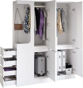 Szafa 140x40x170 cm - z 4 szufladami - z przegródkami do przechowywania - z frontami - biały