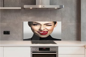 Szklany Panel Kobieta czerwone usta