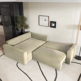 Masseno Narożnik ERONIS z funkcją spania i pojemnikiem na pościel Narozniki L, Rozkładana sofa - Kremowy, MONOLITH 04