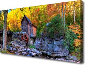 Obraz canvas Zabytkowy Młyn w Jesiennym Lesie