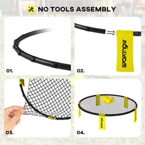 SPORTNOW Zestaw Roundnet z siatką 3 piłki torba pompka Zestaw do Spikeballa Ø92 x 20 cm Żółty