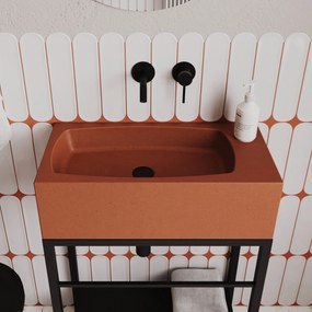 Umywalka betonowa wisząca / nablatowa prostokątna bez otworu na baterię 65 x 30 cm z półką ZALM | różne kolory : Kolor - Ceglasty, Typ montażu - nablatowa