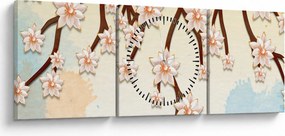 Obraz - Kwiaty na gałęziach, kolorowe (z zegarem) (90x30 cm)