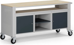 Mobilny stół warsztatowy G9, 2 półki, 2 szafki, 1690 x 595 x 865-1130 mm, szary/grafitowy