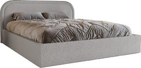 Łóżko bouclé 140x200 Dune, dwuosobowe z okrągłym zagłowiem, pojemnik, stelaż drewniany - jasnoszary