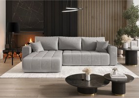Narożnik z funkcją spania MILO Monolith 84 jasnoszary lewy sofa w kształcie L z pojemnikiem na pościel sofa do salonu, sofa rozkładana, sofa z pojemnikiem