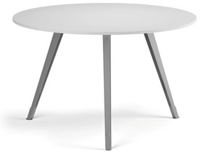Stolik kawowy PRIMO ZEN, średnica 120 cm, szaro-srebrna podstawa, biały