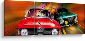 Obraz - Retro samochody wyścigowe (z zegarem) (90x30 cm)