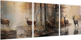 Obraz - Obraz dzikiej przyrody w stylu vintage (z zegarem) (90x30 cm)